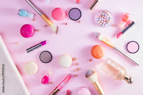 Make up products and macaroons