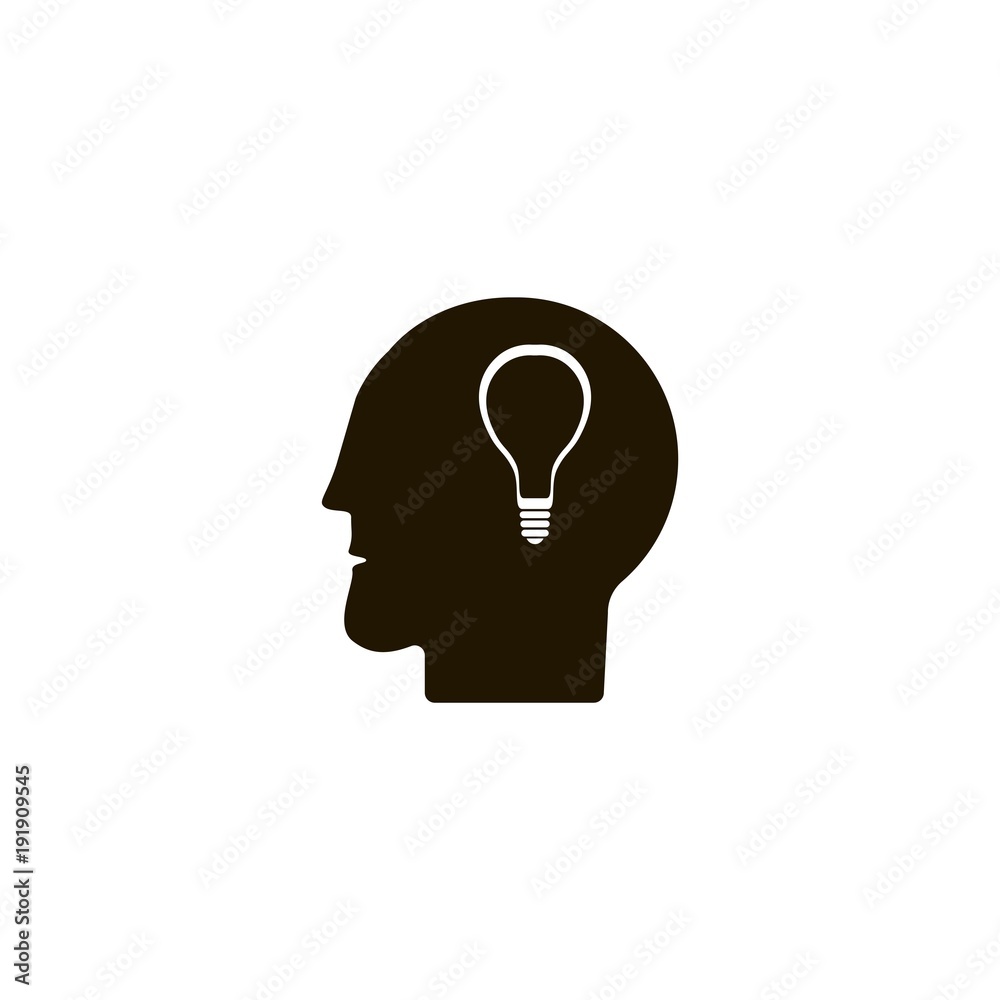 bulb in head icon. flat design bulb in head icon. flat design