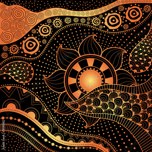 Fototapeta Hand-drawn ethno pattern, tribal background