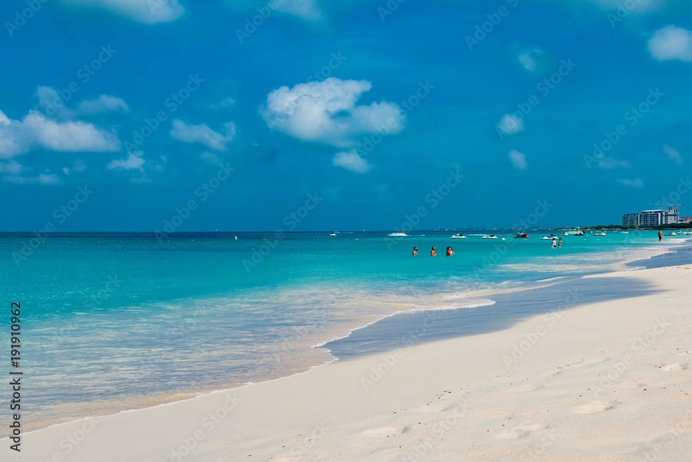 panorama of the Eagle Beach white beach of the Caribbean sea Island of Aruba