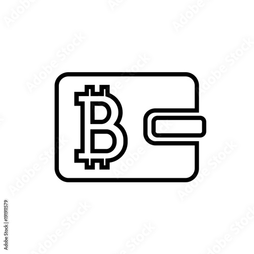 Bitcoin wallet line icon. Closed money wallet with bitcoin sign. Vector Illustration