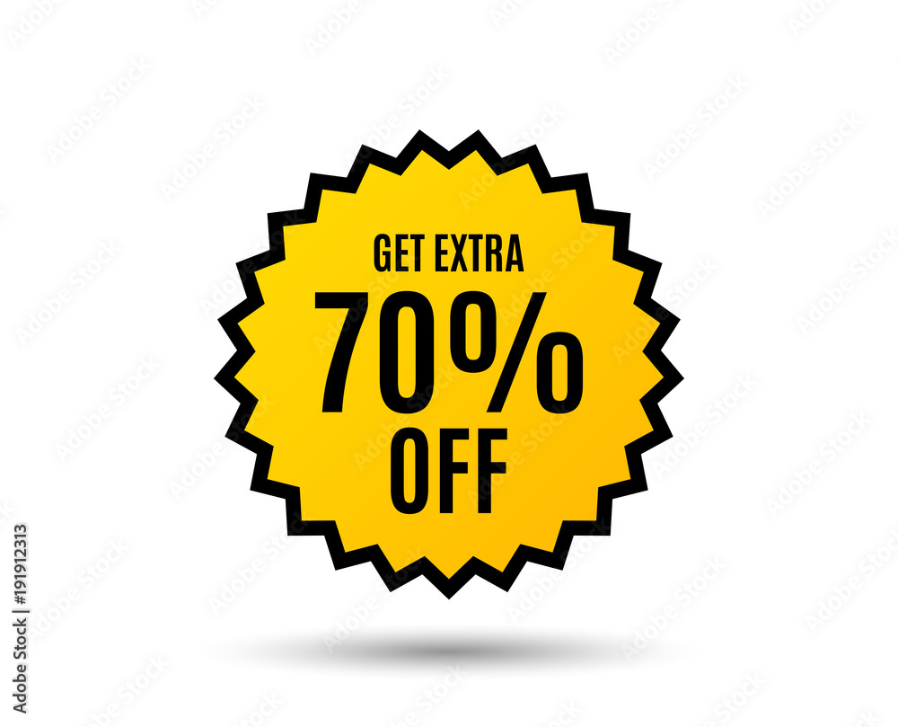 Get Extra 70% off Sale. Discount offer price sign. Special offer symbol. Save 70 percentages. Star button. Graphic design element. Vector Get Extra 70% off Sale. Discount offer price sign. Special offer symbol. Save 70 percentages. Star button. Graphic design element. Vector