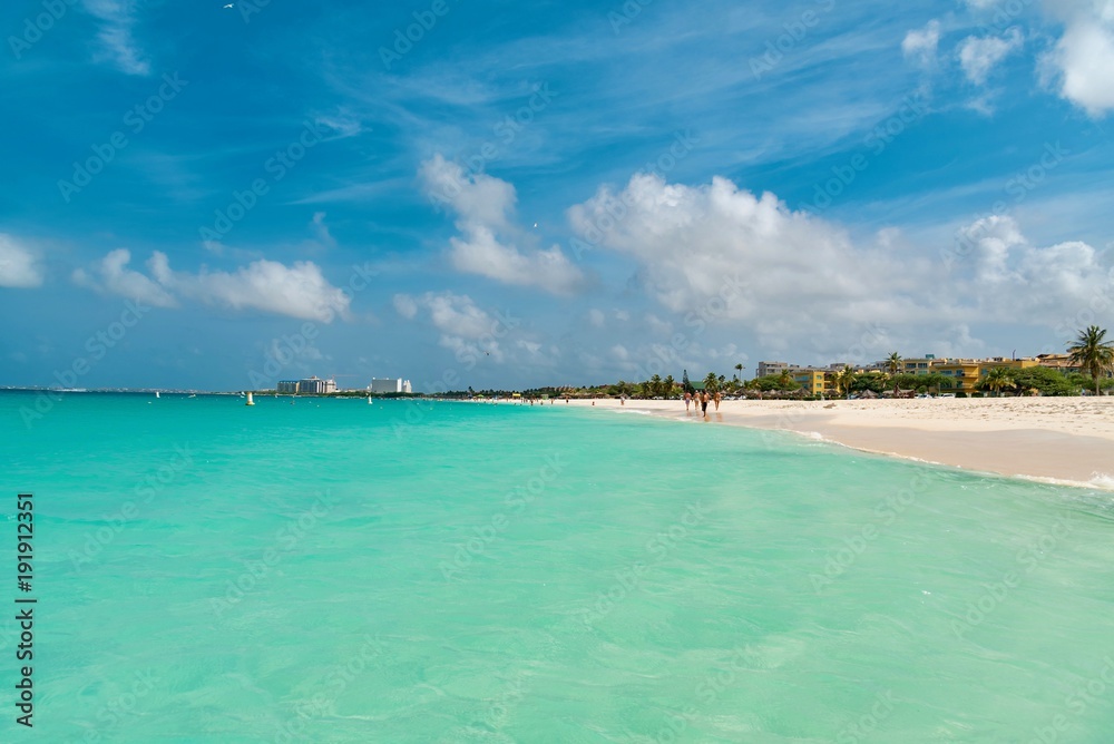 tropical Caribbean beach with white sand island of Aruba
