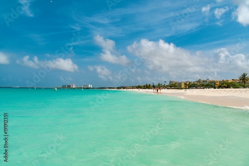 tropical Caribbean beach with white sand island of Aruba