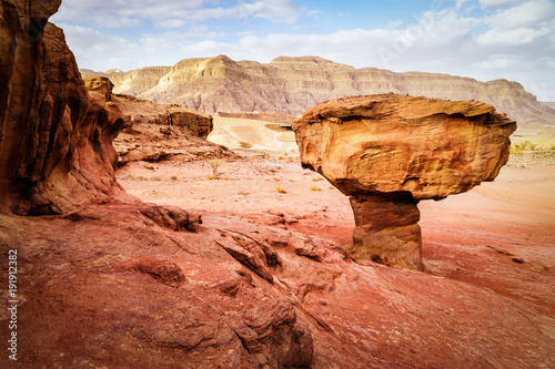 Rock called mushroom in dry Negev desert, Israel photo