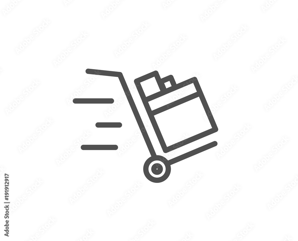 Push cart line icon. Delivery service sign. Express shipping symbol. Quality design element. Editable stroke. Vector Push cart line icon. Delivery service sign. Express shipping symbol. Quality design element. Editable stroke. Vector