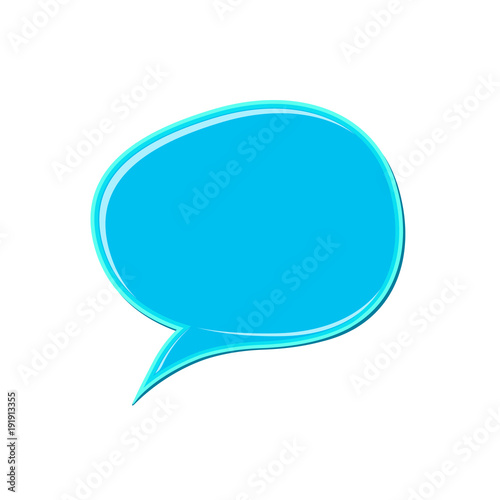 Blue speech bubble icon. Bubble gum blot. Nail polish splash. Cartoon vector illustration. Abstract water shape for banner, sticker, badge, sale