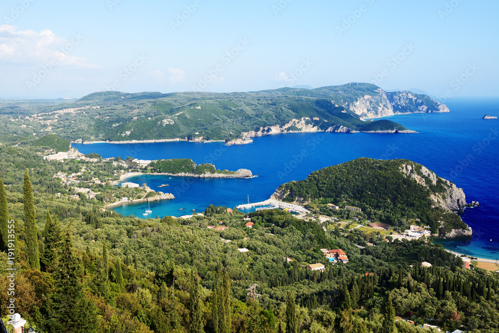 The view on a bay in a heart shape and beach, Corfu, Greece