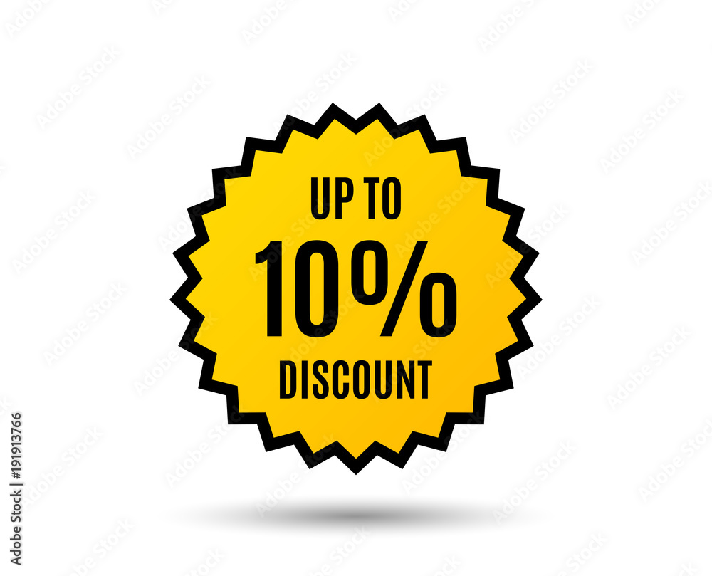 Up to 10% Discount. Sale offer price sign. Special offer symbol. Save 10 percentages. Star button. Graphic design element. Vector Up to 10% Discount. Sale offer price sign. Special offer symbol. Save 10 percentages. Star button. Graphic design element. Vector