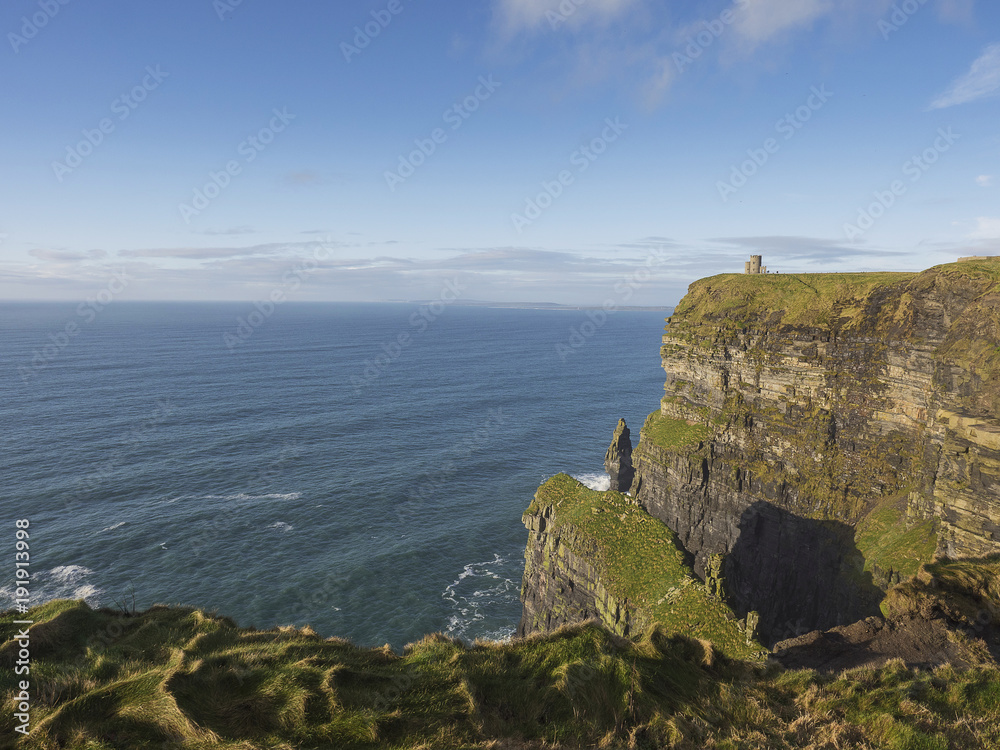 The Atlantic ocean, Cliff of Moher, Blue water and blue sky.