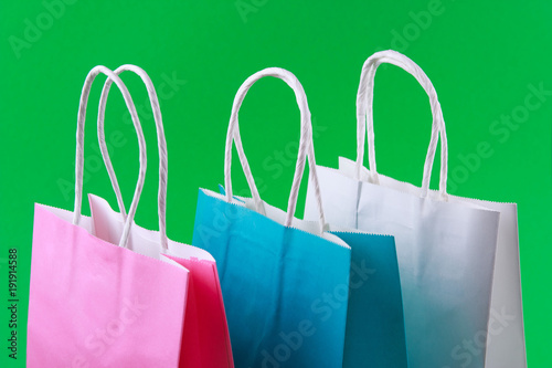 close up of colorful paper shopping bags