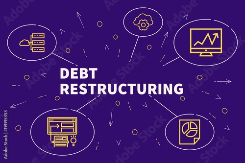 Conceptual business illustration with the words debt restructuring photo