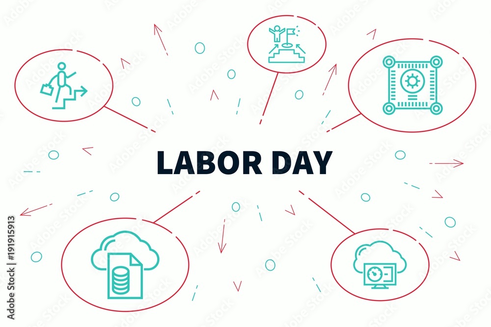 Conceptual business illustration with the words labor day