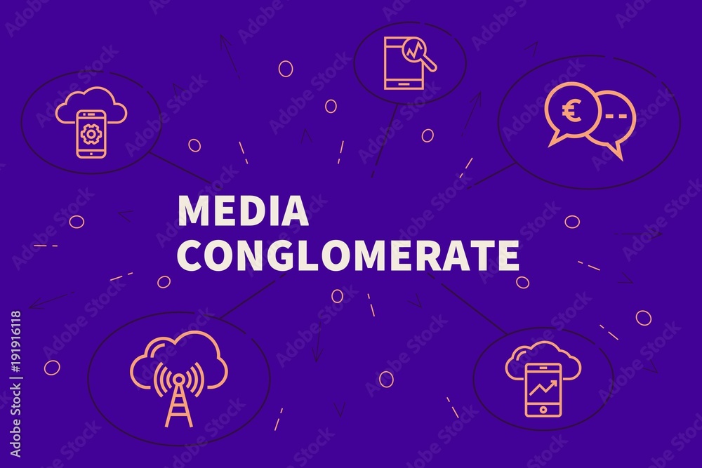 Ταπετσαρία Conceptual business illustration with the words media conglomerate