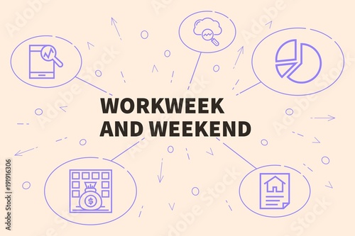 Conceptual business illustration with the words workweek and weekend