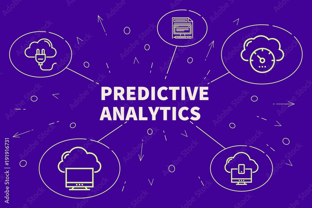 Conceptual business illustration with the words predictive analytics
