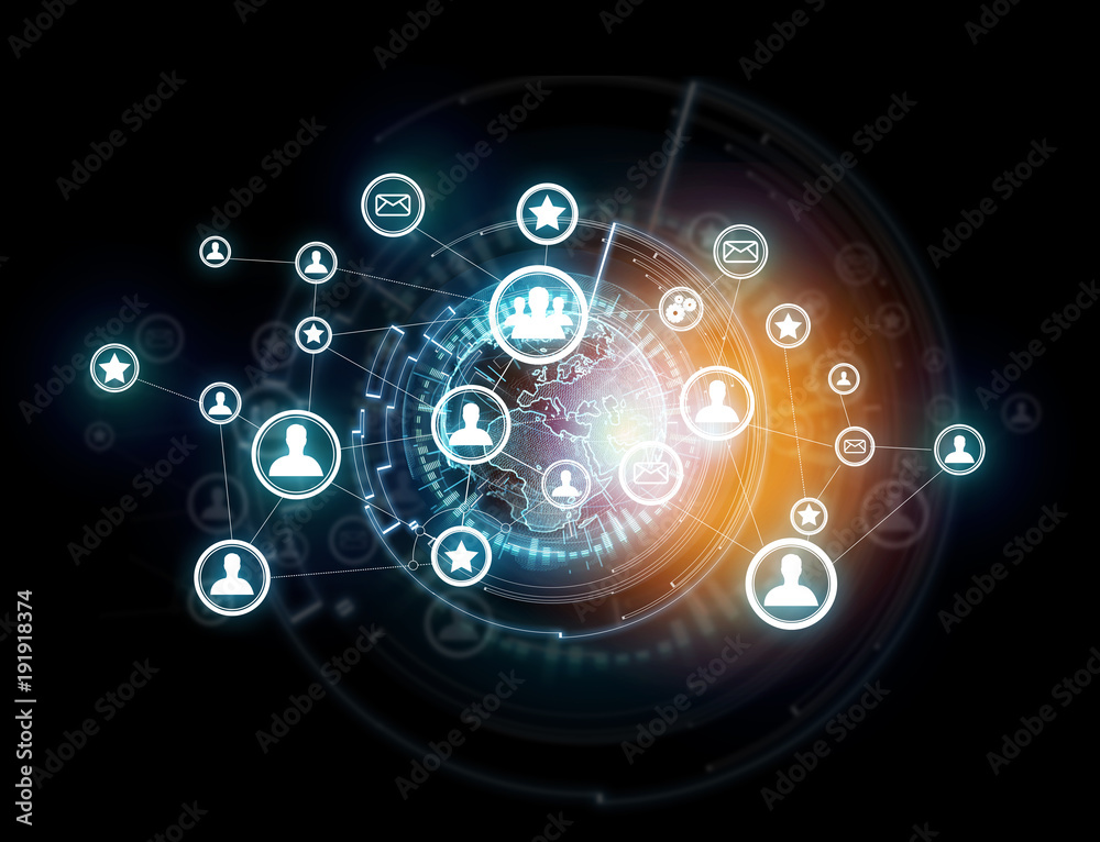 International network displayed on a futuristic interface with globe and connection - technology and business concept International network displayed on a futuristic interface with globe and connection - technology and business concept