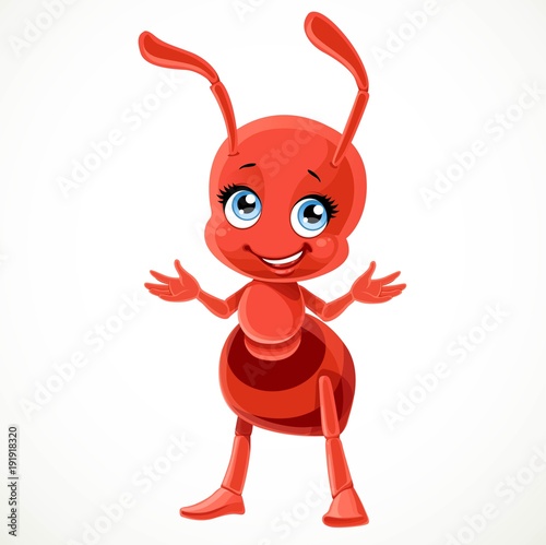 Cute cartoon little red ant isolated on a white background