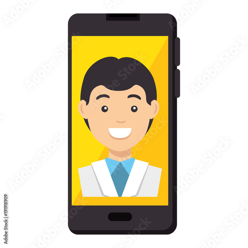 smartphone device with doctor avatar vector illustration design