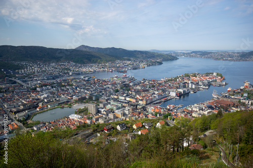 Bergen from the top cityscape taken from viewpoint of Floibanen railway