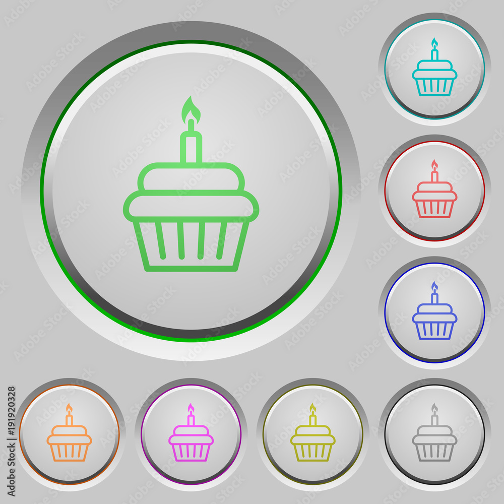 Birthday cupcake rounded square steel buttons Birthday cupcake rounded square steel buttons
