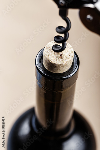 corkscrew in a bottle of wine