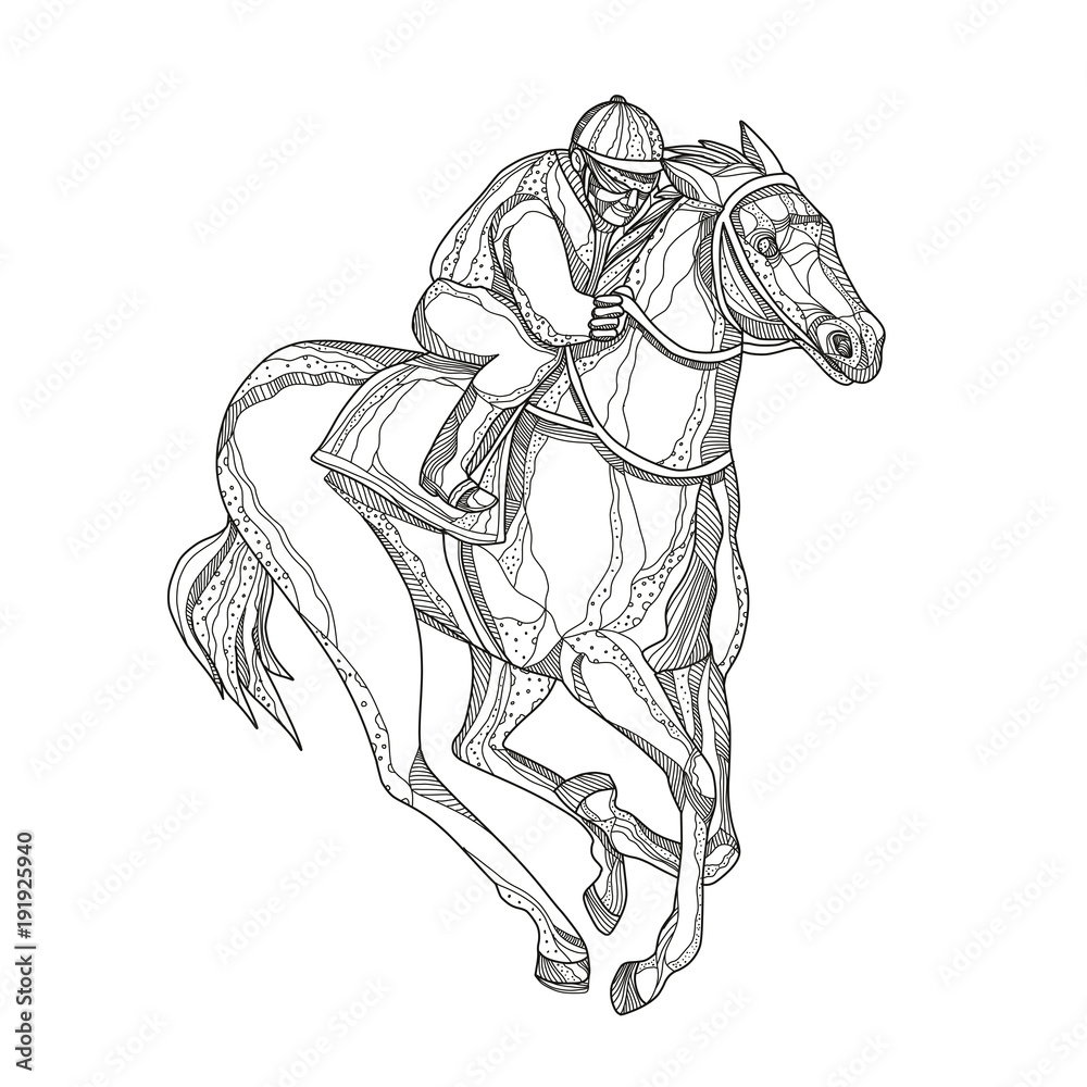 Obraz premium Horse Racing Jockey Doodle Art
