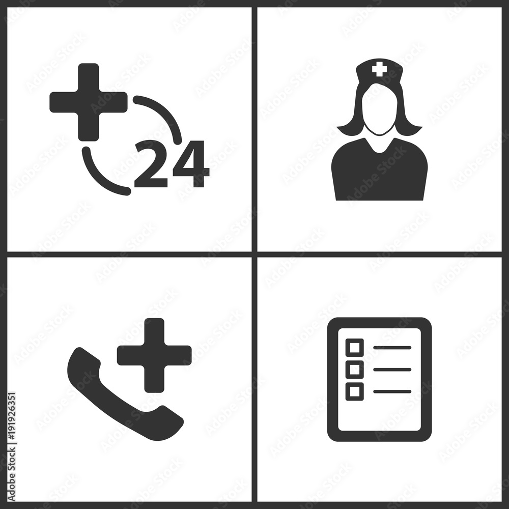 Obraz premium Vector Illustration Set Medical Icons. Elements of Medical service, Nurse, Medical service and Medical files icon