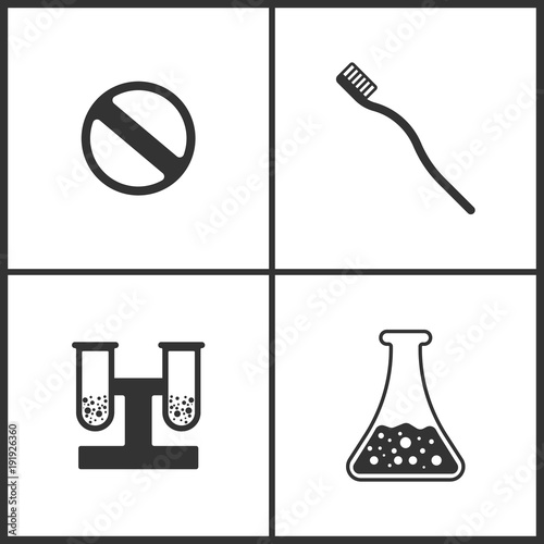 Fototapeta Naklejka Na Ścianę i Meble -  Vector Illustration Set Medical Icons. Elements of Pill, Toothbrash and Laboratory glass icon