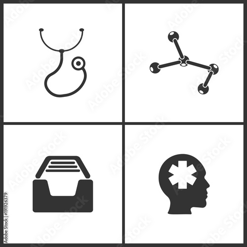 Vector Illustration Set Medical Icons. Elements of Stethoscope, Molecule, Medical files and Pharmacy icon