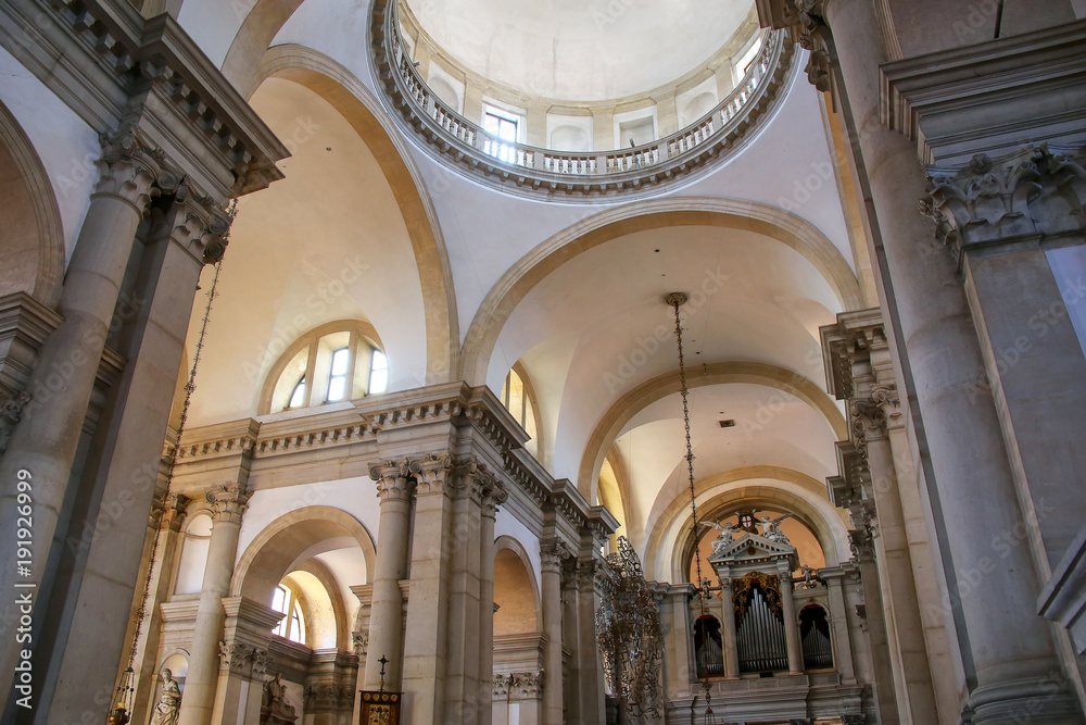 Interior of San Giorgio Maggiore church on the island of the same name in Venice, Italy.