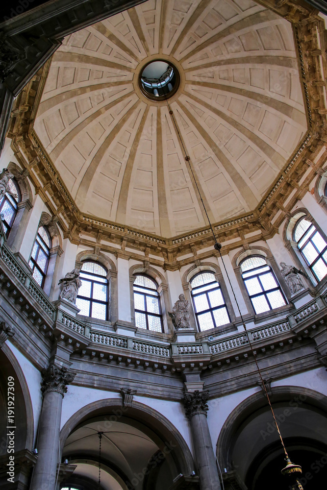 Interior of Basilica di Santa Maria della Salute on Punta della Dogana in Venice, Italy