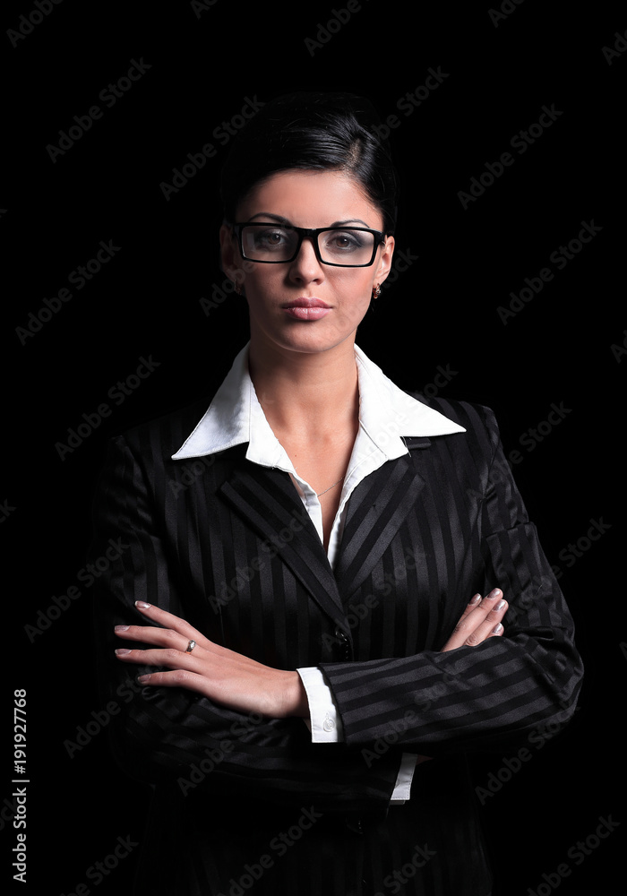 strict business woman on a black background strict business woman on a black background