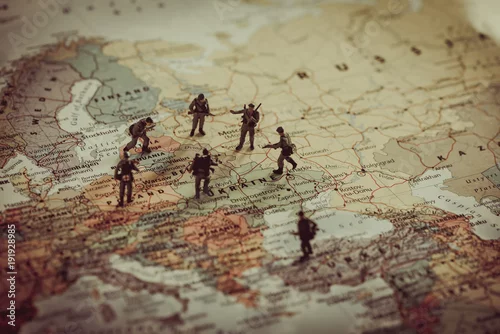 Obraz Konflikt zbrojny na Ukrainie, w Rosji i krajach eurounion. Koncepcja geopolityczna