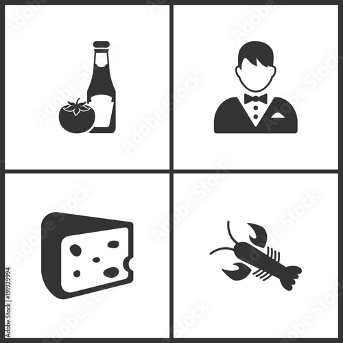 Vector Illustration Set Medical Icons. Elements of Ketchup, Waiter, Cheese and Crab icon