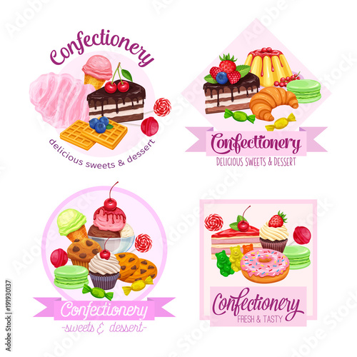 Banner or label with confectionery and sweets