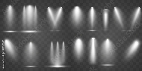 Cold scene illumination light effect. Stage illuminated spotlight on transparent background. Vector illustration.