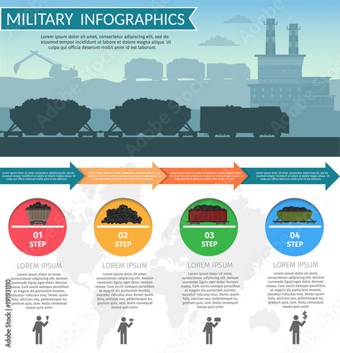 Coal mining industry and transportation set infographics elements isolated vector technics building