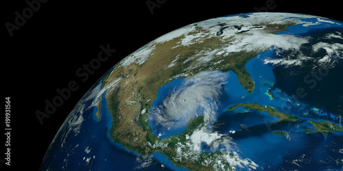 Extremely detailed and realistic high resolution 3D illustration of a hurricane approaching the USA. Shot from Space.  Elements of this image have been furnished by Nasa.