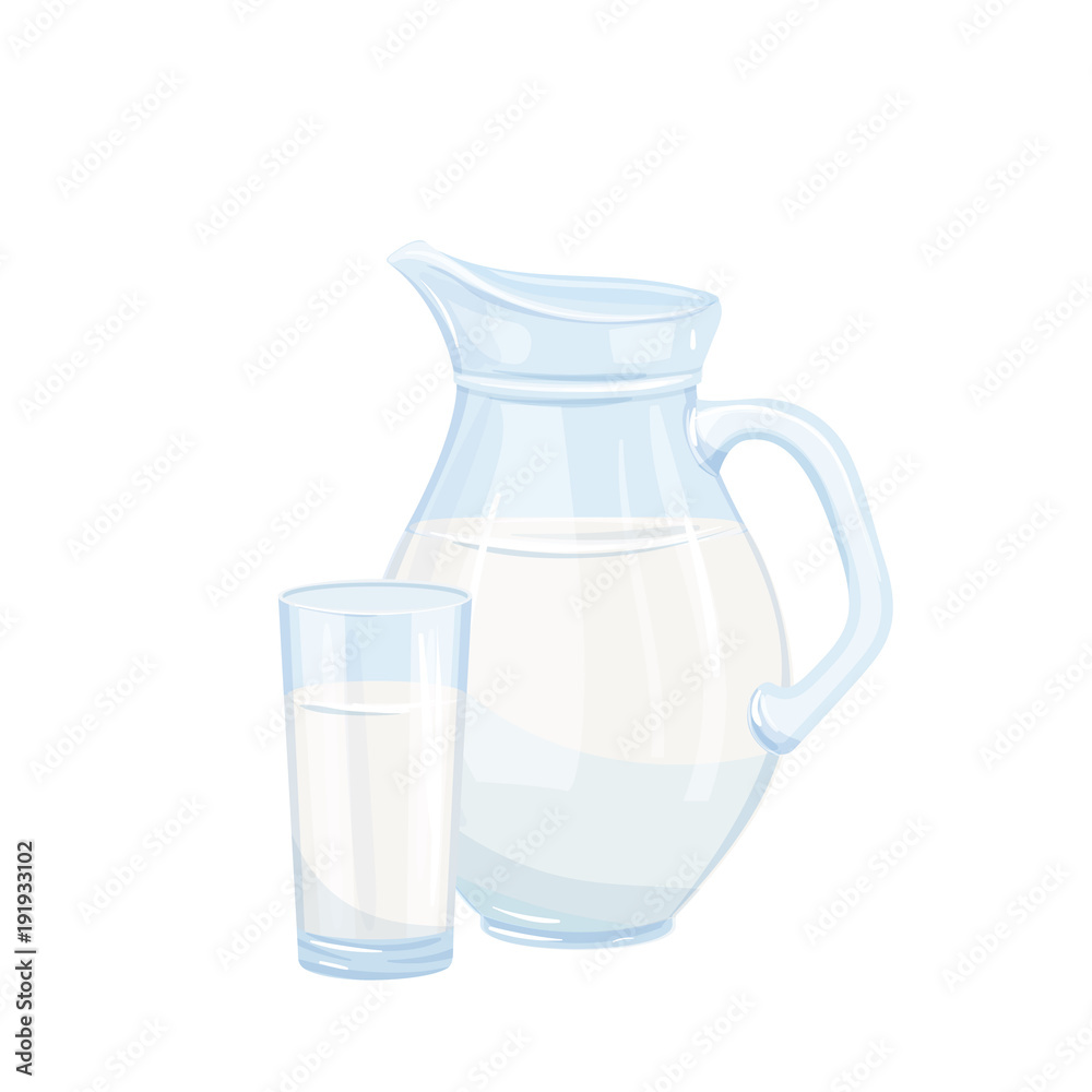 Vector milk jug and glass