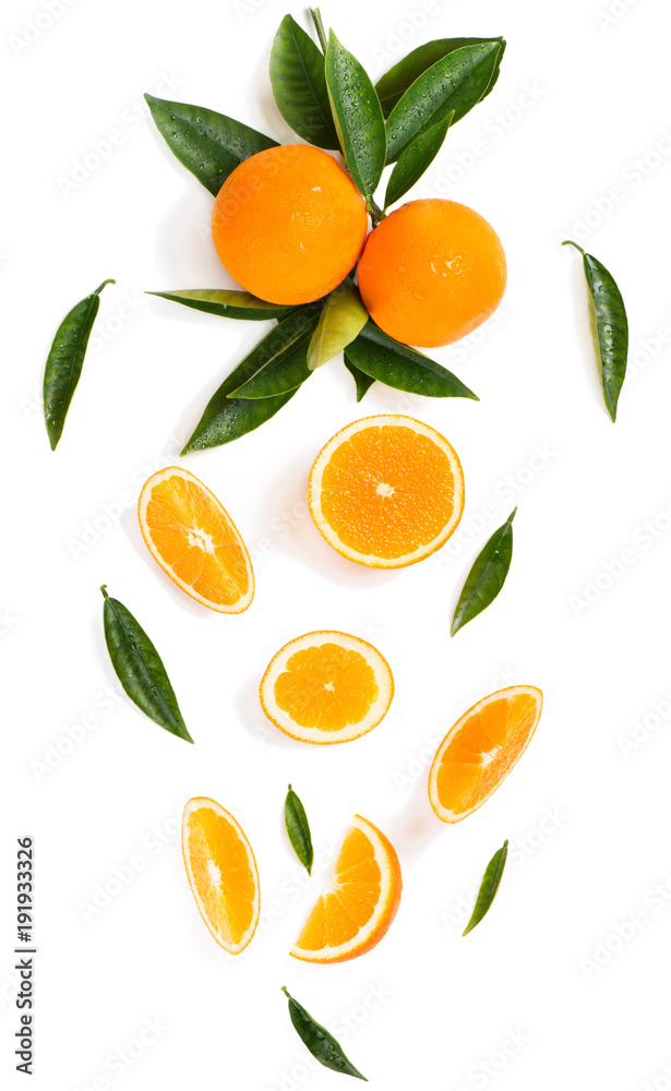 Twig with orange fruits and slices.