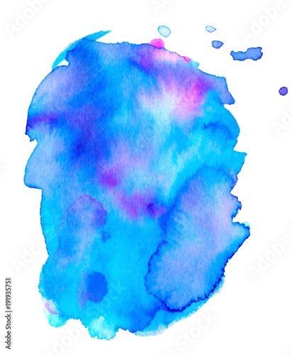 Colorful abstract watercolor texture stain with splashes and spatters. Modern creative watercolor background for trendy design.