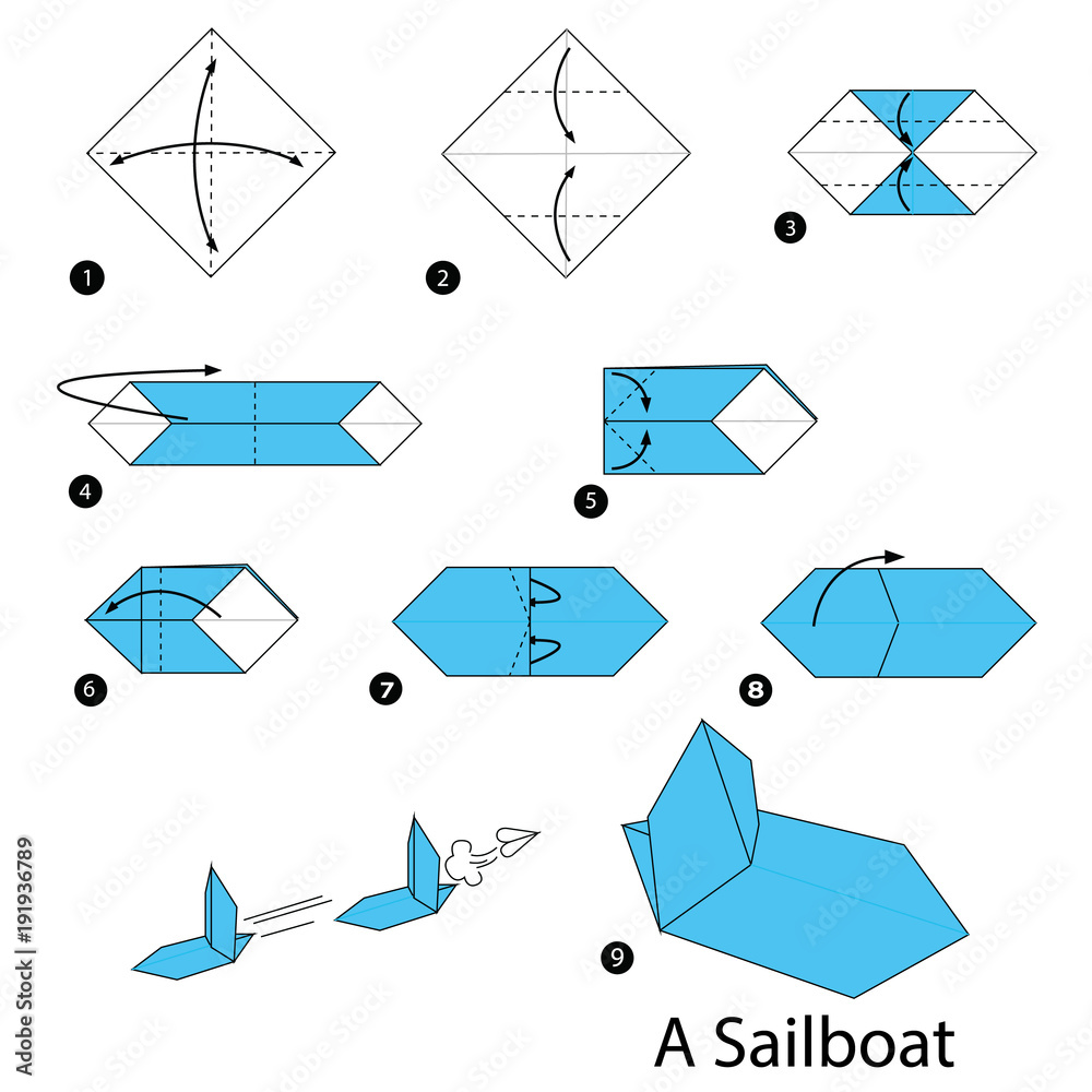 step by step instructions how to make origami A Sailboat Stock Vector ...