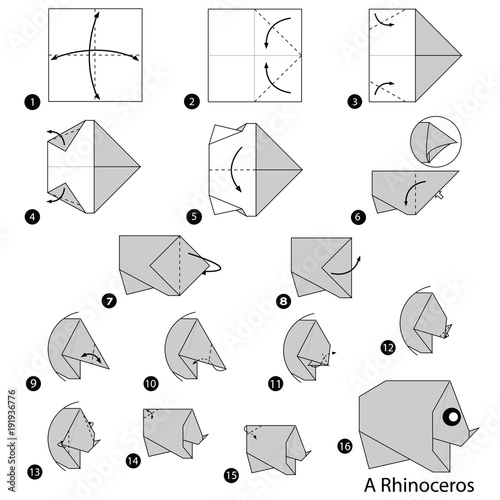 step by step instructions how to make origami A Rhinoceros