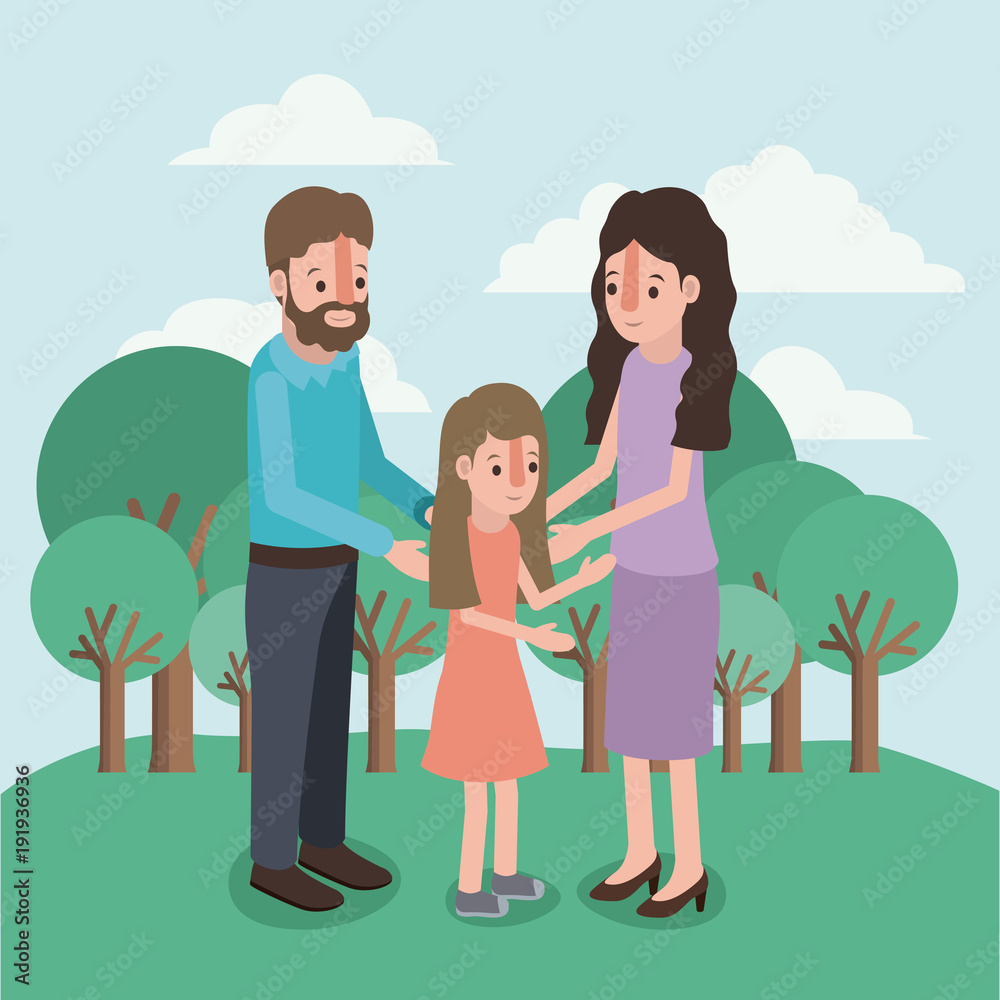 family members in the field vector illustration design