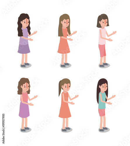 group of girls characters vector illustration design