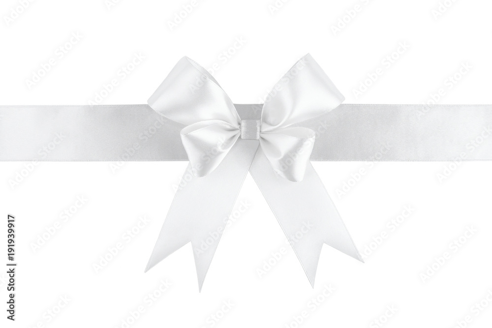 White satin ribbon bow isolated on white background White satin ribbon bow isolated on white background