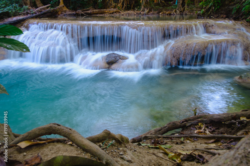 Fototapeta Naklejka Na Ścianę i Meble -  Beautiful Erawan waterfall in deep forest  ,Of Kanchanaburi Province, Thailand.