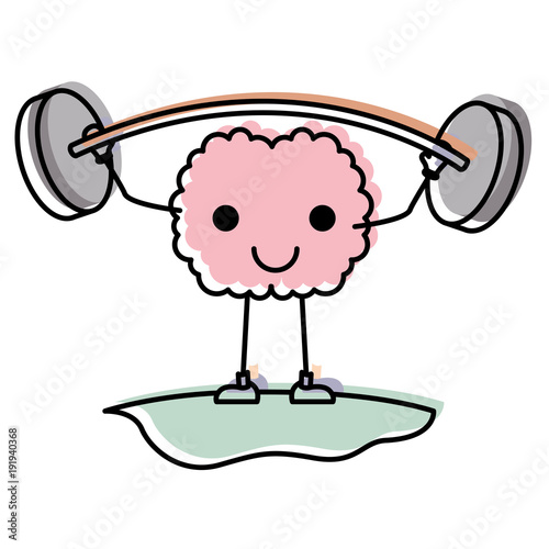 comic brain weight lifting kawaii character vector illustration design