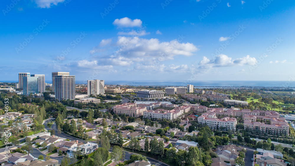 Aerial view of Fashion Island mall in Newport Beach, Orange County, California